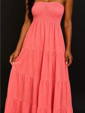 Fashion Nova Coral Strapless Maxi Dress